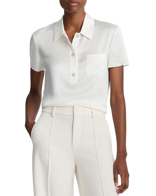 【送料無料】 ヴィンス レディース ポロシャツ トップス Silk Short Sleeve Polo Shirt Off White