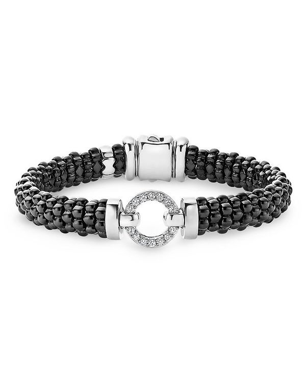 ラゴス レディース ブレスレット・バングル・アンクレット アクセサリー Black Caviar Ceramic Bracelet with Sterling Silver and Diamonds White/Black