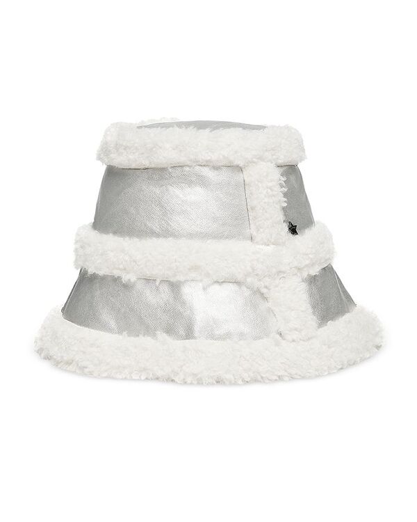 【送料無料】 ジョセリン レディース 帽子 アクセサリー Faux Shearling & Metallic Faux Leather Bucket Hat Silver/White