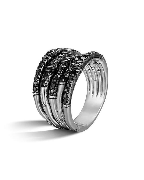 【送料無料】 ジョン・ハーディー レディース リング アクセサリー John Hardy Women's Bamboo Silver Lava Wide Ring with Black Sapphire Black/Silver