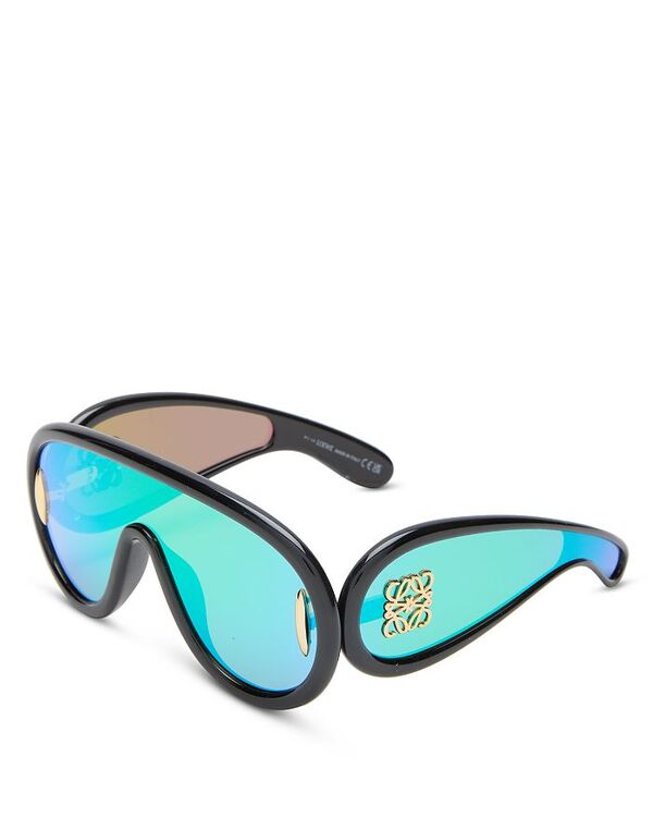 【送料無料】 ロエベ レディース サングラス・アイウェア アクセサリー Paula's Ibiza Wave Anagram Mask Sunglasses 140mm Black/Green Mirrored Gradient