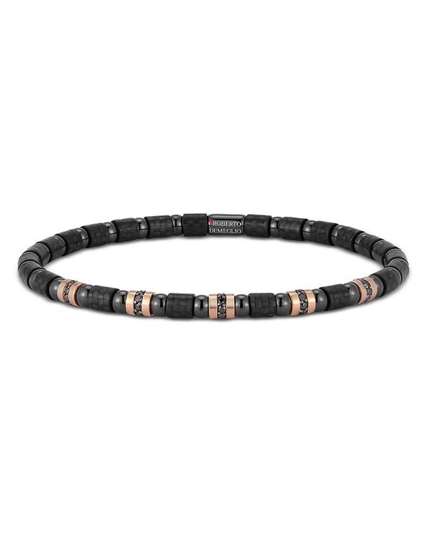 【送料無料】 ロベルト デメリオ レディース ブレスレット・バングル・アンクレット アクセサリー Men's Black Diamond Stretch Bracelet in 18K Rose Gold & Black Ceramic Carbon Black