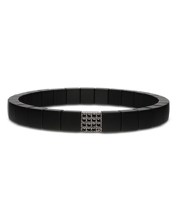 yz xg fI fB[X uXbgEoOEANbg ANZT[ Men's Scacco Black Diamond Pave & 18K White Gold Small Stretch Bracelet Black