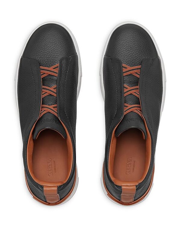 【送料無料】 ゼニア メンズ スニーカー シューズ Men's White Deerskin Triple Stitch Low Top Sneakers Black