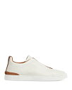 【送料無料】 ゼニア メンズ スニーカー シューズ Men's White Deerskin Triple Stitch Low Top Sneakers Wh...