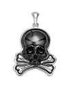 【送料無料】 ラゴス メンズ ネックレス・チョーカー・ペンダントトップ アクセサリー Men's Sterling Silver Anthem Black Agate Skull & Crossbone Pendant - 100% Exclusive Black/Silver