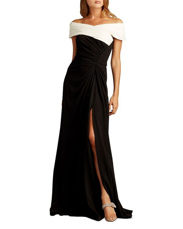 【送料無料】 タダシショージ レディース ナイトウェア アンダーウェア Off-the-Shoulder Crepe Gown White/Black