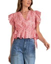 【送料無料】 エラン レディース シャツ トップス Floral Ruffle Sleeve Side Tie Top Pink Santa Fe