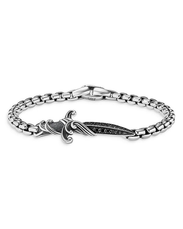 【送料無料】 デイビット・ユーマン メンズ ブレスレット・バングル・アンクレット アクセサリー Men's Sterling Silver Waves Black Diamond Pave Dagger Bracelet Silver