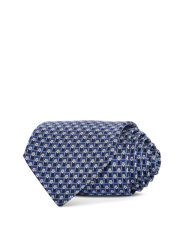 yz tFK Y lN^C ANZT[ Floret Grid Print Silk Classic Tie Navy