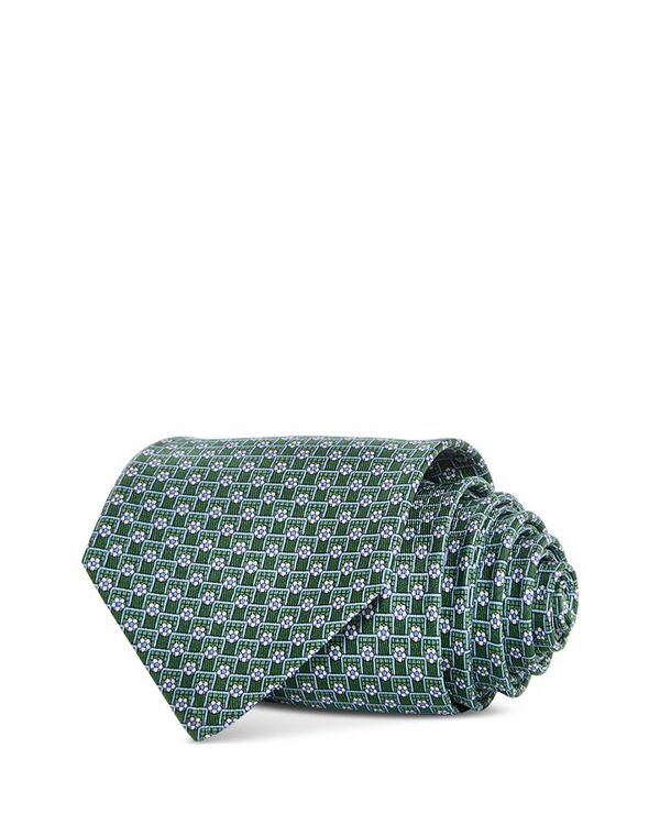 【送料無料】 フェラガモ メンズ ネクタイ アクセサリー Floret Grid Print Silk Classic Tie Verde Scuro