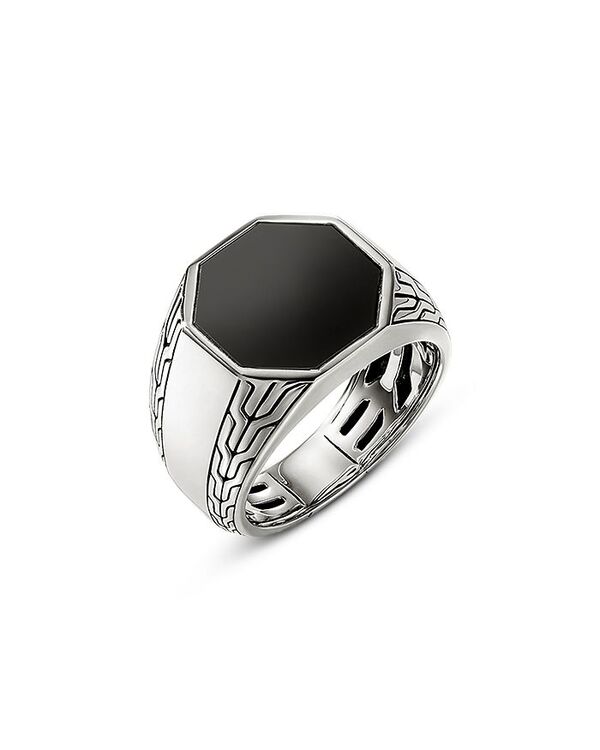 【送料無料】 ジョン・ハーディー メンズ リング アクセサリー Men's Sterling Silver Onyx Signet Ring Black/Silver