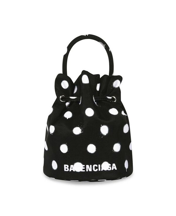 ハンドバッグ 【送料無料】 バレンシアガ レディース ハンドバッグ バッグ Wheel XS Drawstring Bucket Bag in Sprayed Polka Dots Printed Recycled Nylon Black