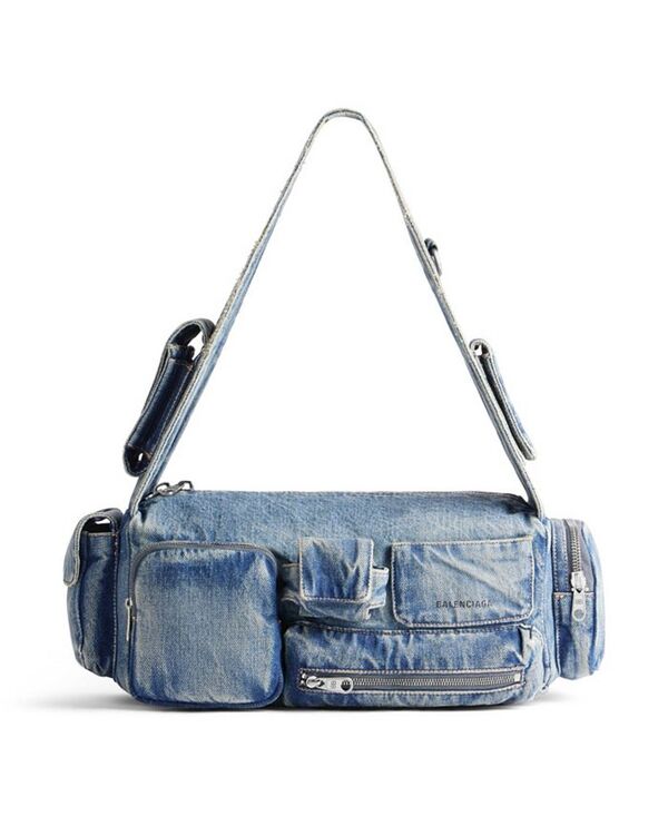 【送料無料】 バレンシアガ レディース ボディバッグ・ウエストポーチ バッグ Superbusy Small Sling Bag Denim Blue