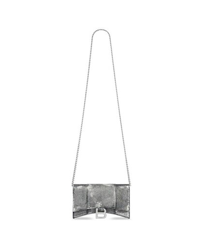 【送料無料】 バレンシアガ レディース 財布 アクセサリー Hourglass Wallet on Chain in Denim Print Open Grey 【送料無料】 バレンシアガ レディース 財布 アクセサリー Hourglass Wallet on Chain in Denim Print Open Grey