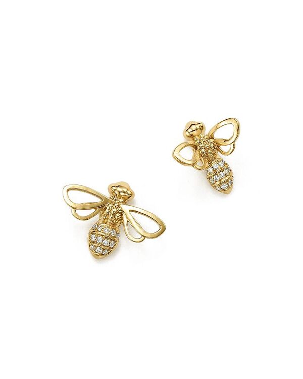 yz ev Zg NA fB[X sAXECO ANZT[ 18K Yellow Gold Bee Diamond Stud Earrings Gold