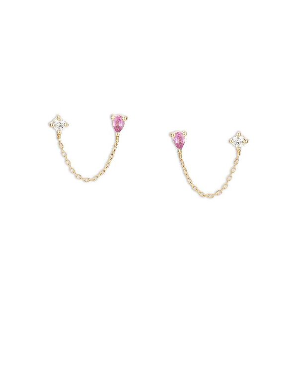 yz AfBi C^[ fB[X sAXECO ANZT[ 14K Yellow Gold Pink Sapphire & Diamond Double Pierce Chain Post Earrings Pink/Gold