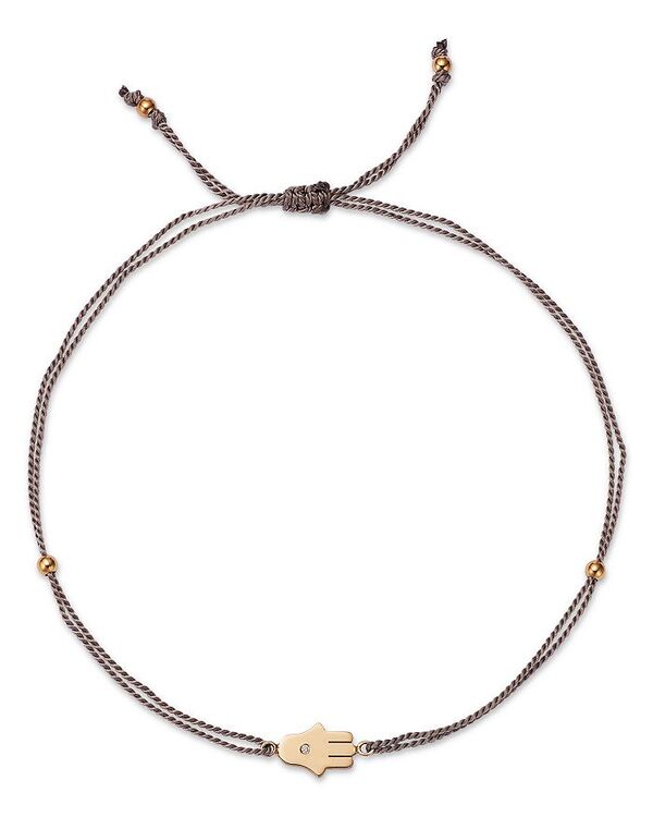 yz ]C`bR fB[X uXbgEoOEANbg ANZT[ 14K Yellow Gold Midi Bitty Diamond Hamsa Gray Silk Cord Bracelet Gold/Gray