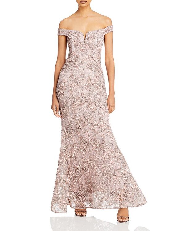 【送料無料】 アクア レディース ナイトウェア アンダーウェア Off-the-Shoulder Embellished Lace Gown - 100% Exclusive Taupe