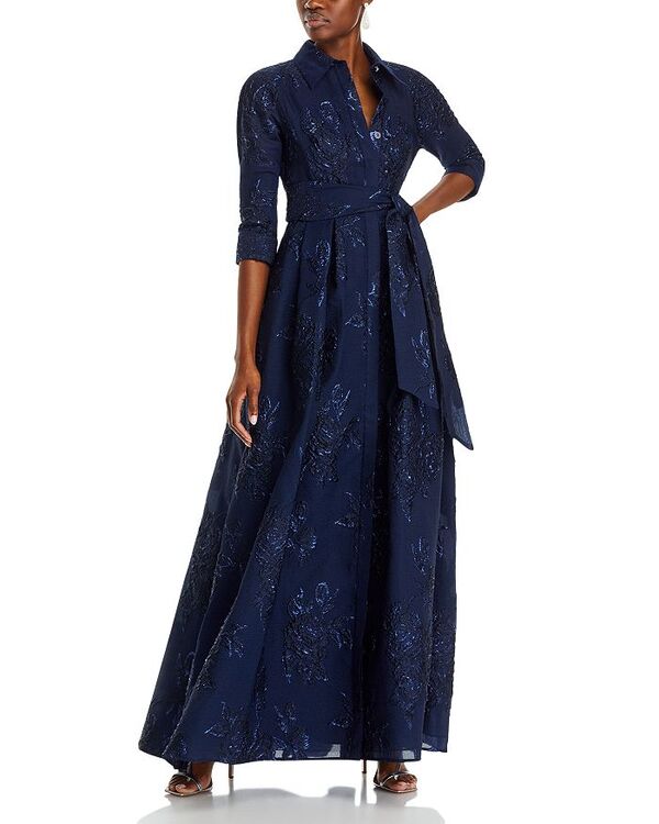 【送料無料】 テリジョンバイリッキーフリーマン レディース ナイトウェア アンダーウェア Metallic Jacquard Gown Navy