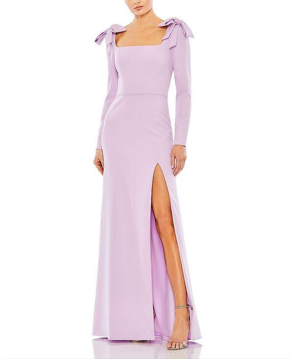 【送料無料】 マックダガル レディース ワンピース トップス Empire Waist Long Sleeve Bow Shoulder Gown Lilac