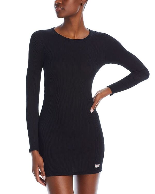 【送料無料】 アレキサンダーワン レディース ワンピース トップス Ribbed Knit Long Sleeve Tee Dress Black