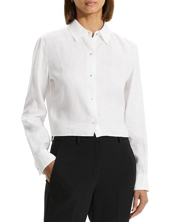 【送料無料】 セオリー レディース シャツ トップス Linen Cropped Shirt White