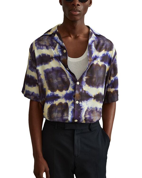 楽天ReVida 楽天市場店【送料無料】 レイス メンズ シャツ トップス Molino Short Sleeve Tie Dyed Cuban Collar Shirt Purple/Multi