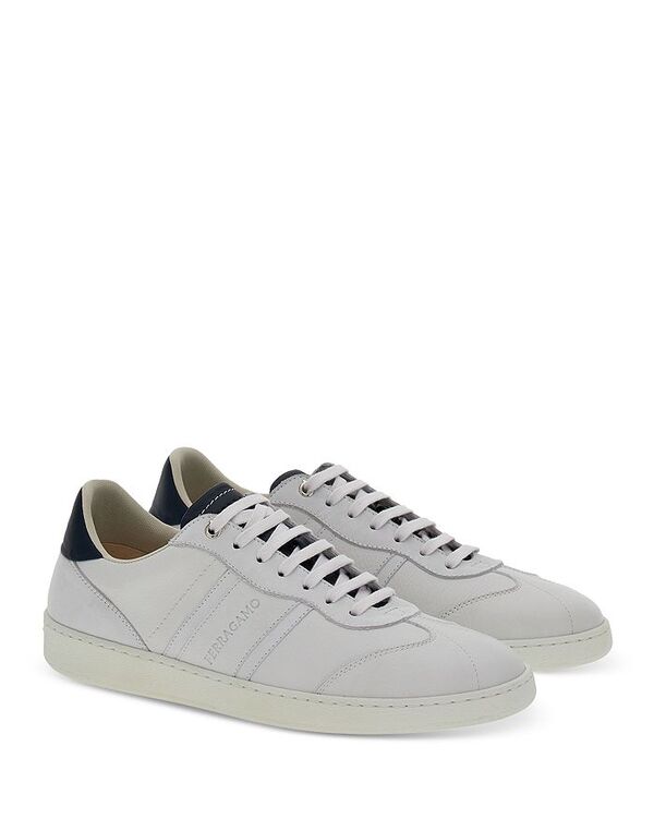 【送料無料】 フェラガモ メンズ スニーカー シューズ Men's Achille Lace Up Sneakers Optic White/Marine Blue