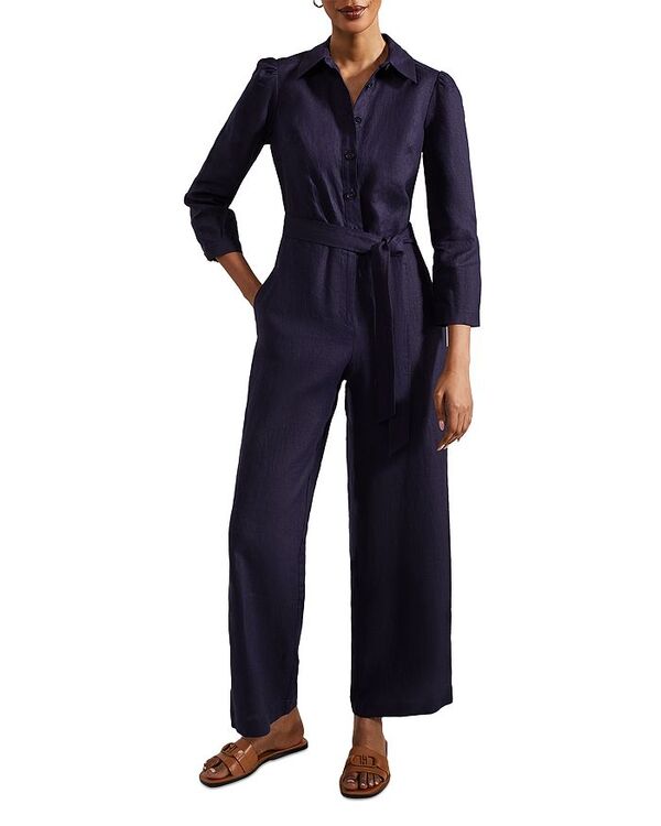 【送料無料】 ホッブスロンドン レディース ジャンプスーツ トップス Ceira Linen Jumpsuit True Navy