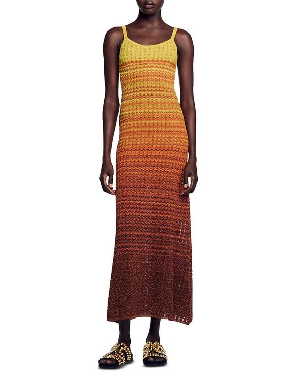  サンドロ レディース ワンピース トップス Desert Pointelle Knit Maxi Dress Brown Yellow