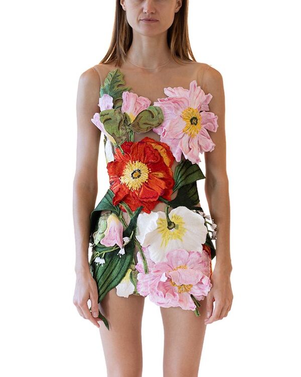 【送料無料】 オスカー デ ラ レンタ レディース ワンピース トップス Oversized Painted Poppies Mini Dress Multi