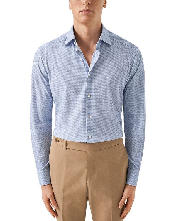 【送料無料】 エトン メンズ シャツ トップス Geometric Print 4Flex Stretch Slim Fit Shirt Light pastel blue