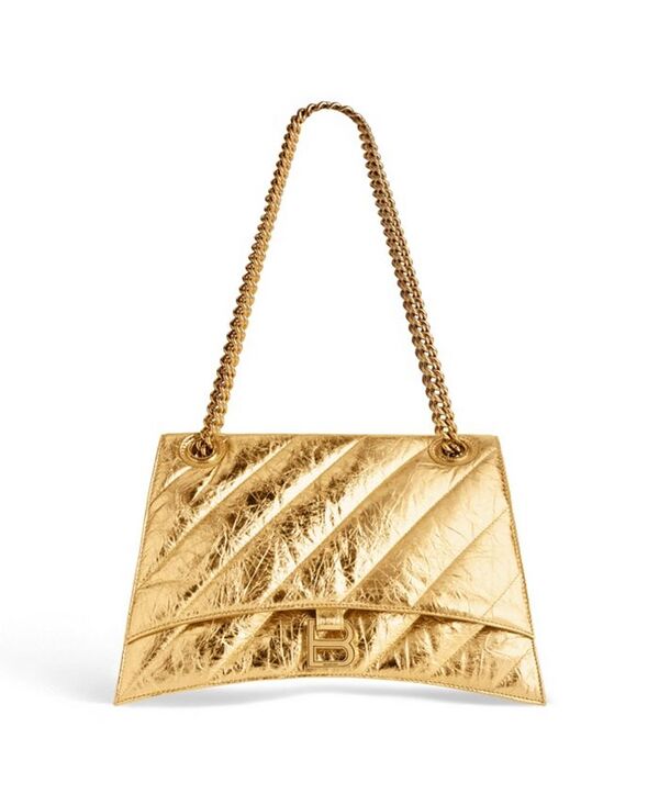 ハンドバッグ 【送料無料】 バレンシアガ レディース ハンドバッグ バッグ Crush Medium Chain Bag Metallized Quilted Gold