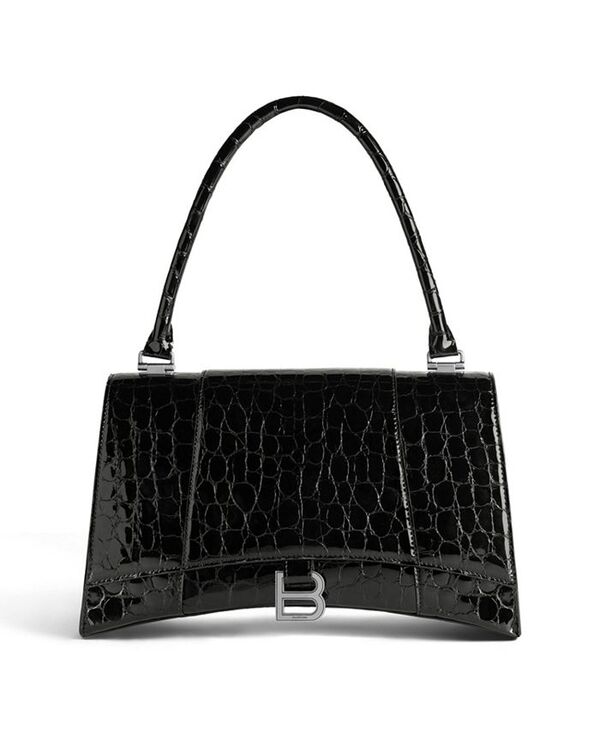 【送料無料】 バレンシアガ レディース ハンドバッグ バッグ Hourglass Hinge Handbag Crocodile Embossed Black