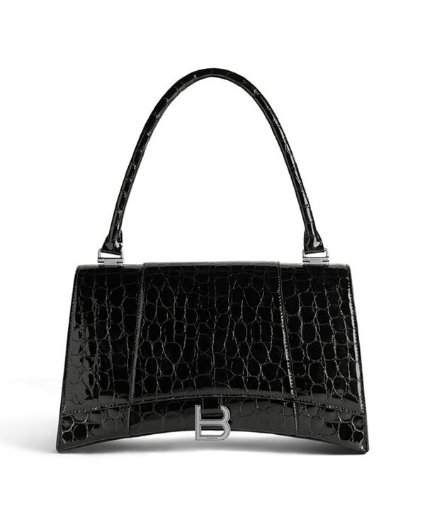 ハンドバッグ 【送料無料】 バレンシアガ レディース ハンドバッグ バッグ Hourglass Hinge Handbag Crocodile Embossed Black