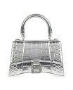 【送料無料】 バレンシアガ レディース ハンドバッグ バッグ Hourglass Xs Handbag Metallized Crocodile Embossed with Rhinestones Silver-Tone