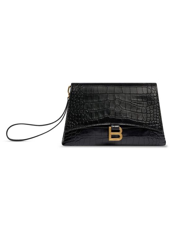 ハンドバッグ 【送料無料】 バレンシアガ レディース ハンドバッグ バッグ Crush Medium Pouch Crocodile Embossed Black