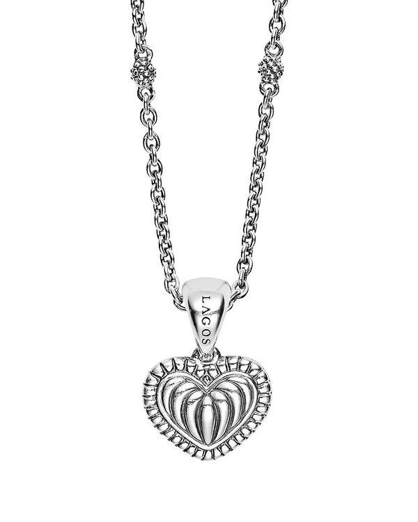 【送料無料】 ラゴス レディース ネックレス・チョーカー・ペンダントトップ アクセサリー Sterling Silver Signature Caviar Fluted Heart Pendant Chain Necklace 16