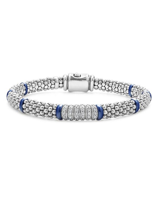 【送料無料】 ラゴス レディース ブレスレット・バングル・アンクレット アクセサリー Six Station Diamond Blue Caviar Bracelet in Sterling Silver Blue/Silver