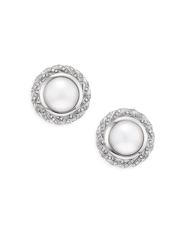  デイビット・ユーマン レディース ピアス・イヤリング アクセサリー Sterling Silver Pearl South Sea White Pearl & Diamond Halo Button Stud Earrings White/Silver