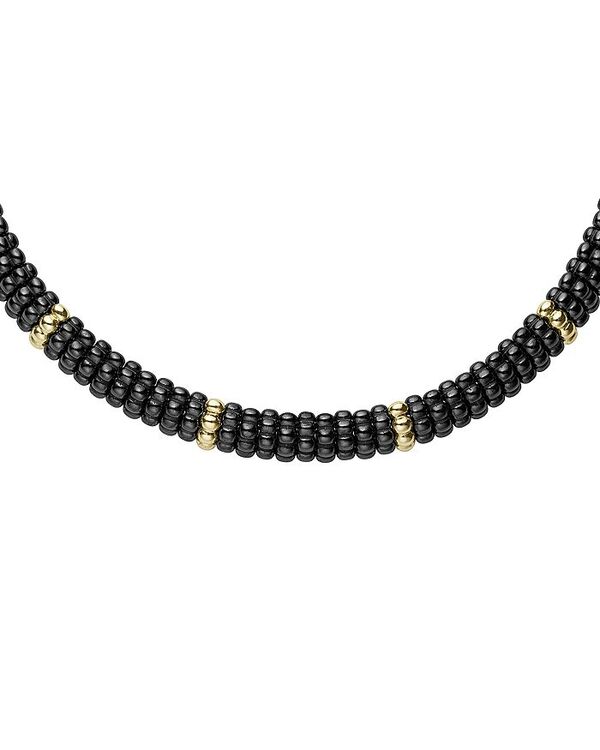 【送料無料】 ラゴス レディース ネックレス・チョーカー・ペンダントトップ アクセサリー Gold & Black Caviar Collection 18K Gold & Ceramic Twelve Station Collar Necklace 16