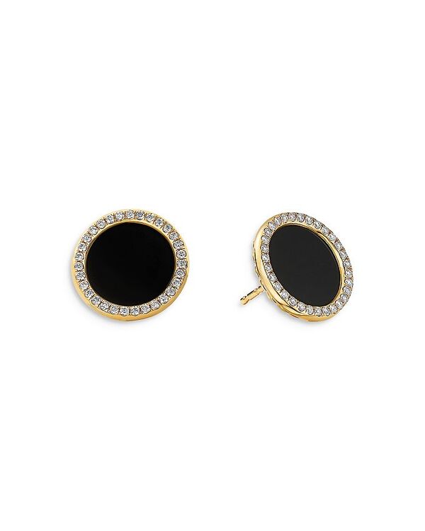 【送料無料】 デイビット ユーマン レディース ピアス イヤリング アクセサリー 18K Yellow Gold DY ElementsR Button Earrings with Black Onyx Diamonds Gold