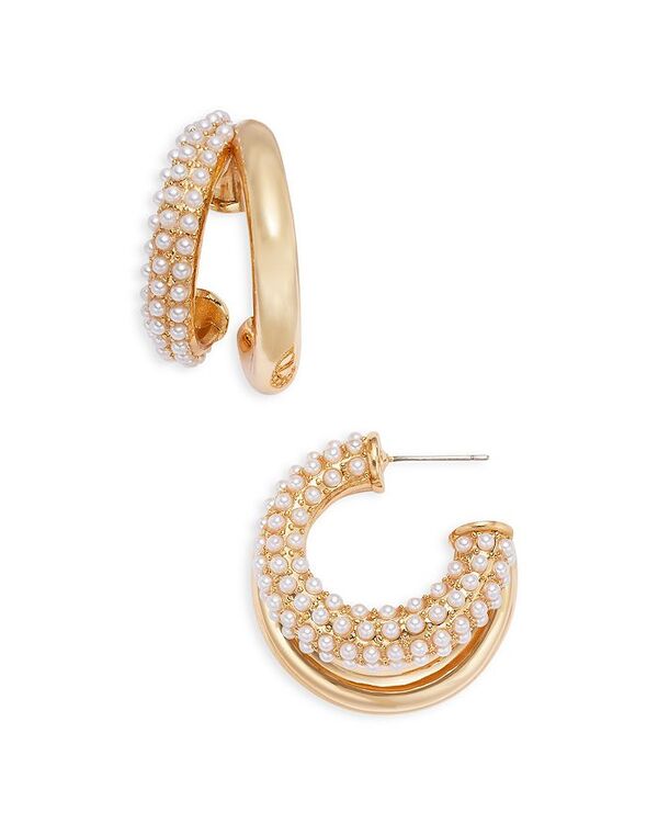 yz PlXWFC[ fB[X sAXECO ANZT[ Double Imitation Pearl Hoop Earrings Gold/White