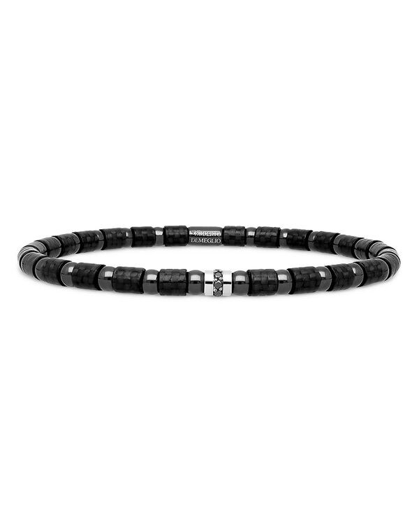 【送料無料】 ロベルト デメリオ メンズ ブレスレット・バングル・アンクレット アクセサリー Men's 18K White Gold & Carbon Fiber Uomo Black Diamond Bead Stretch Bracelet Black/White