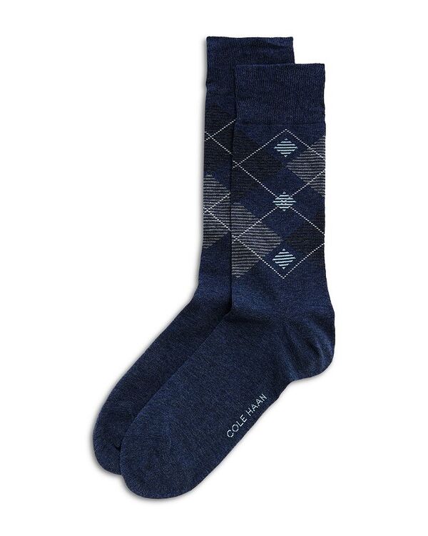 楽天ReVida 楽天市場店【送料無料】 コールハーン メンズ 靴下 アンダーウェア Cotton Blend Argyle Dress Crew Socks Denim Heather