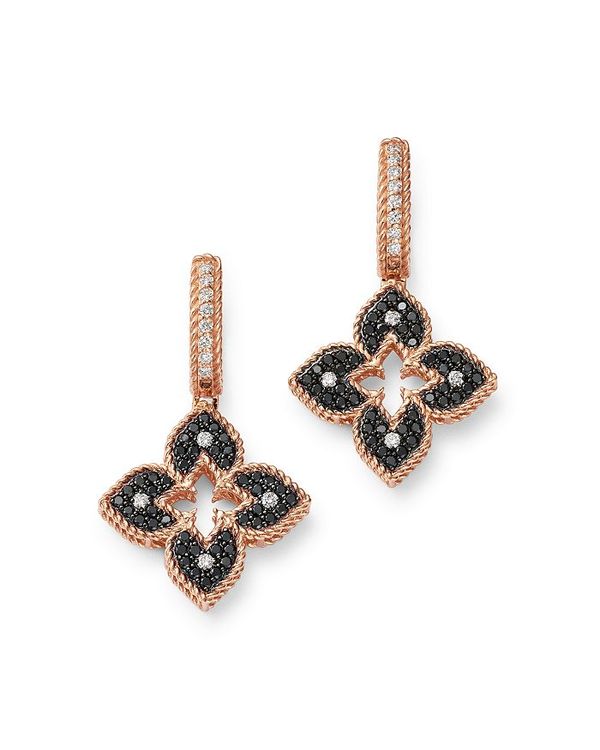 Сȥ ǥ ԥ ꡼ 18K Rose Gold Petite Venetian Black & White Diamond Drop Earrings Black/Rose Gold