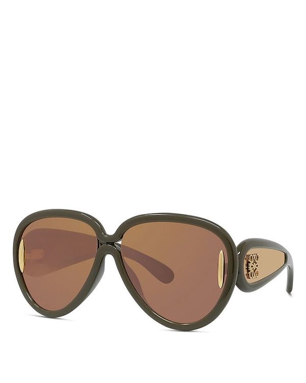 【送料無料】 ロエベ レディース サングラス・アイウェア アクセサリー Wave Mask Pilot Sunglasses 65mm Green/Brown Mirrored Solid