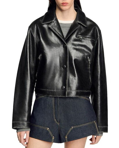 【送料無料】 サンドロ レディース ジャケット・ブルゾン アウター Jude Leather Jacket Black 【送料無料】 サンドロ レディース ジャケット・ブルゾン アウター Jude Leather Jacket Black
