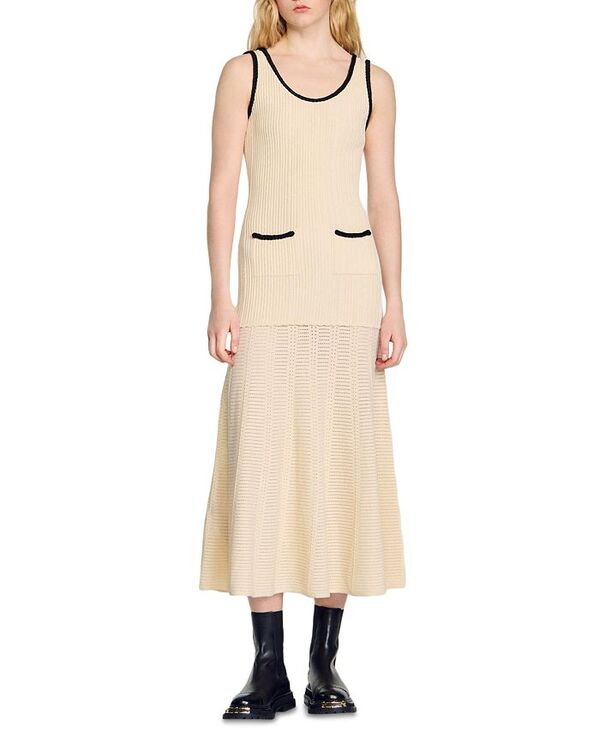 【送料無料】 サンドロ レディース ワンピース トップス Boheme Sleeveless Knit Midi Dress Ecru